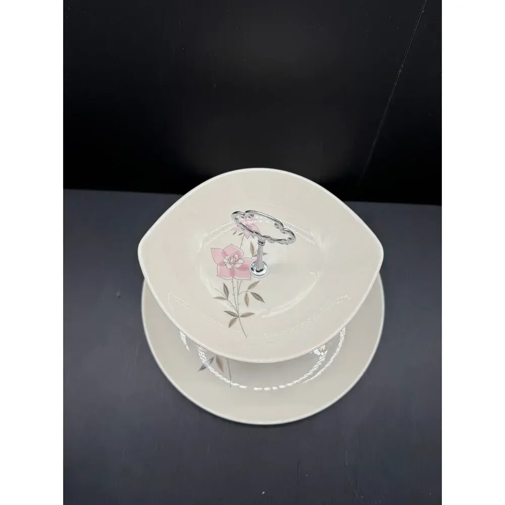 Handmade 2-Tiered Tray with Vintage Plate and Bowl